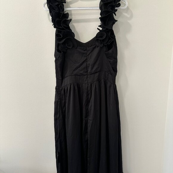 Lulus Extravagant Ease Black Ruffled Tiered Midi Dress Size L Black - Picture 3 of 5